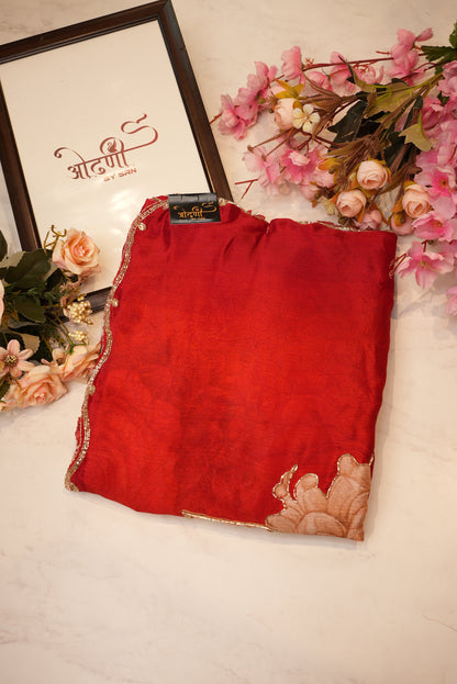 Chinon fabric digital print handwork saree ## SR029