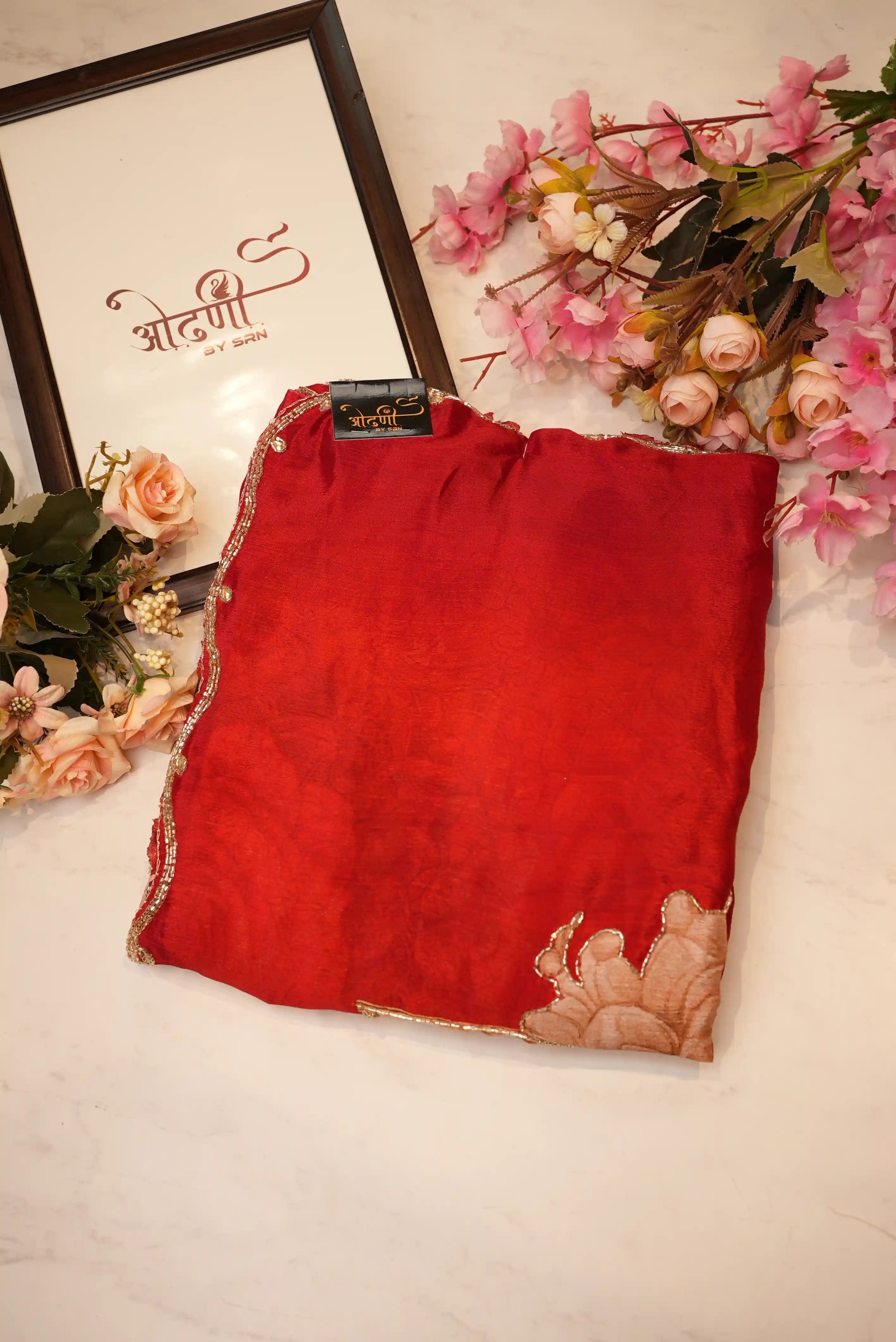 Chinon Fabric Digital Print Saree With Handwork