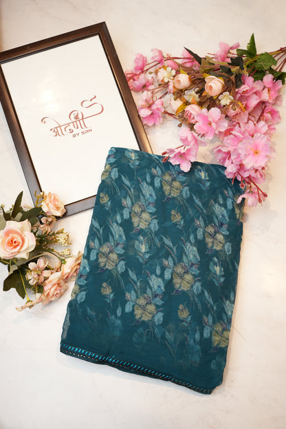 Weight less fabric synthetic saree with flower print ##SR032
