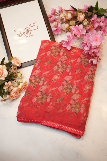 Weight less fabric synthetic saree with flower print ##SR032