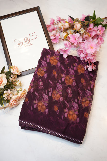 Weight less fabric synthetic saree with flower print ##SR032