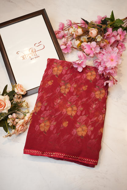 Weight less fabric synthetic saree with flower print ##SR032