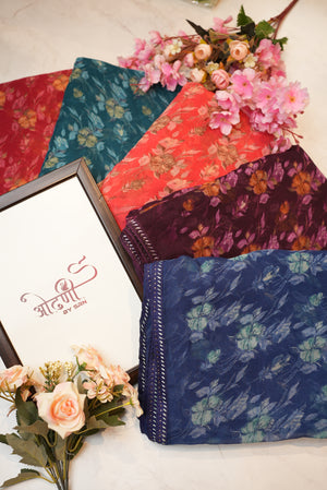 Weight less fabric synthetic saree with flower print ##SR032