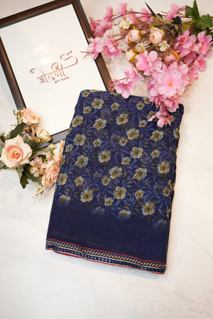 Weight less fabric synthetic saree with flower print ##SR033