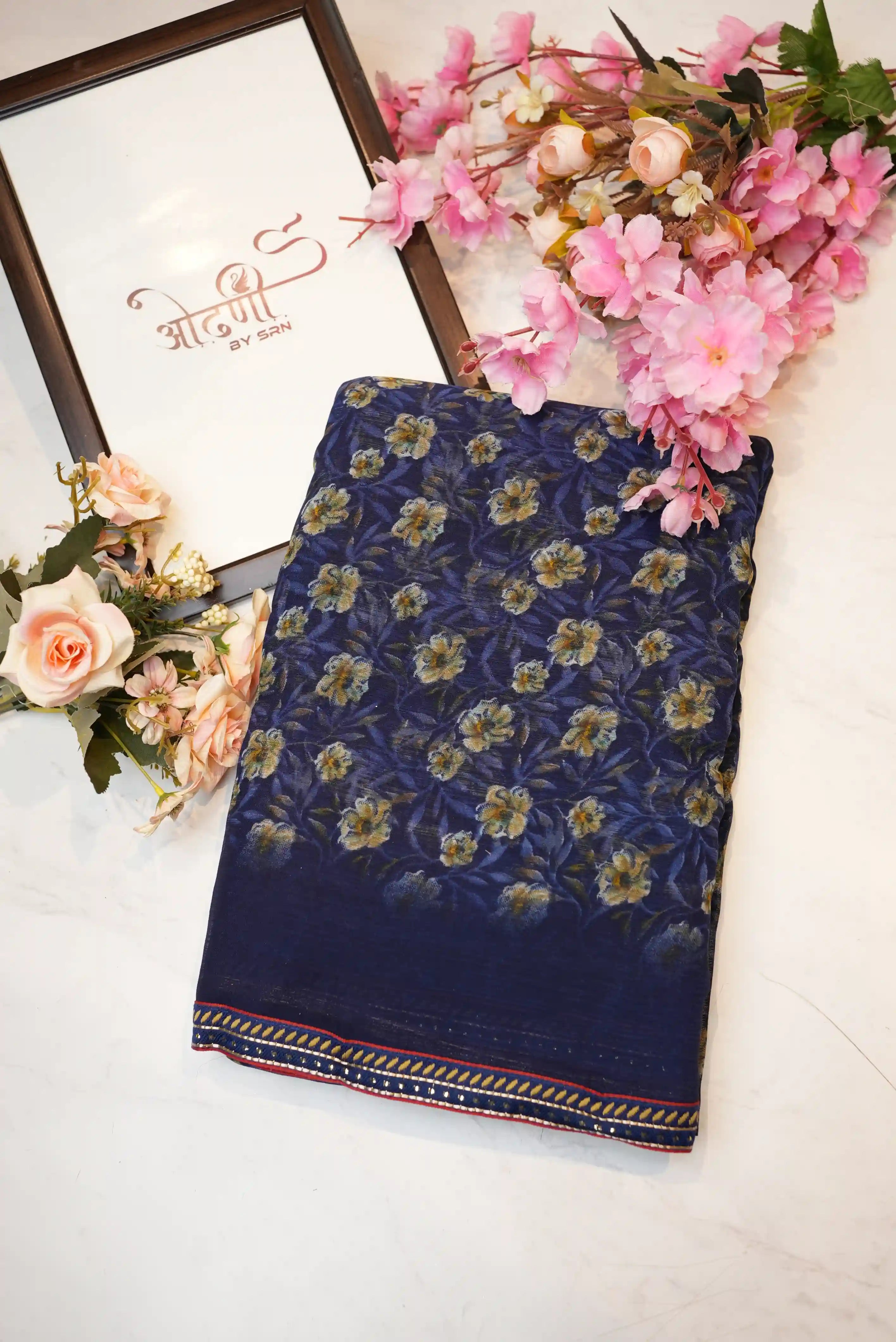 Weight less fabric synthetic saree with flower print