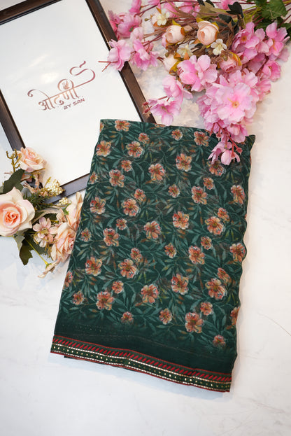 Weight less fabric synthetic saree with flower print ##SR033