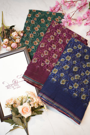 Weight less fabric synthetic saree with flower print ##SR033