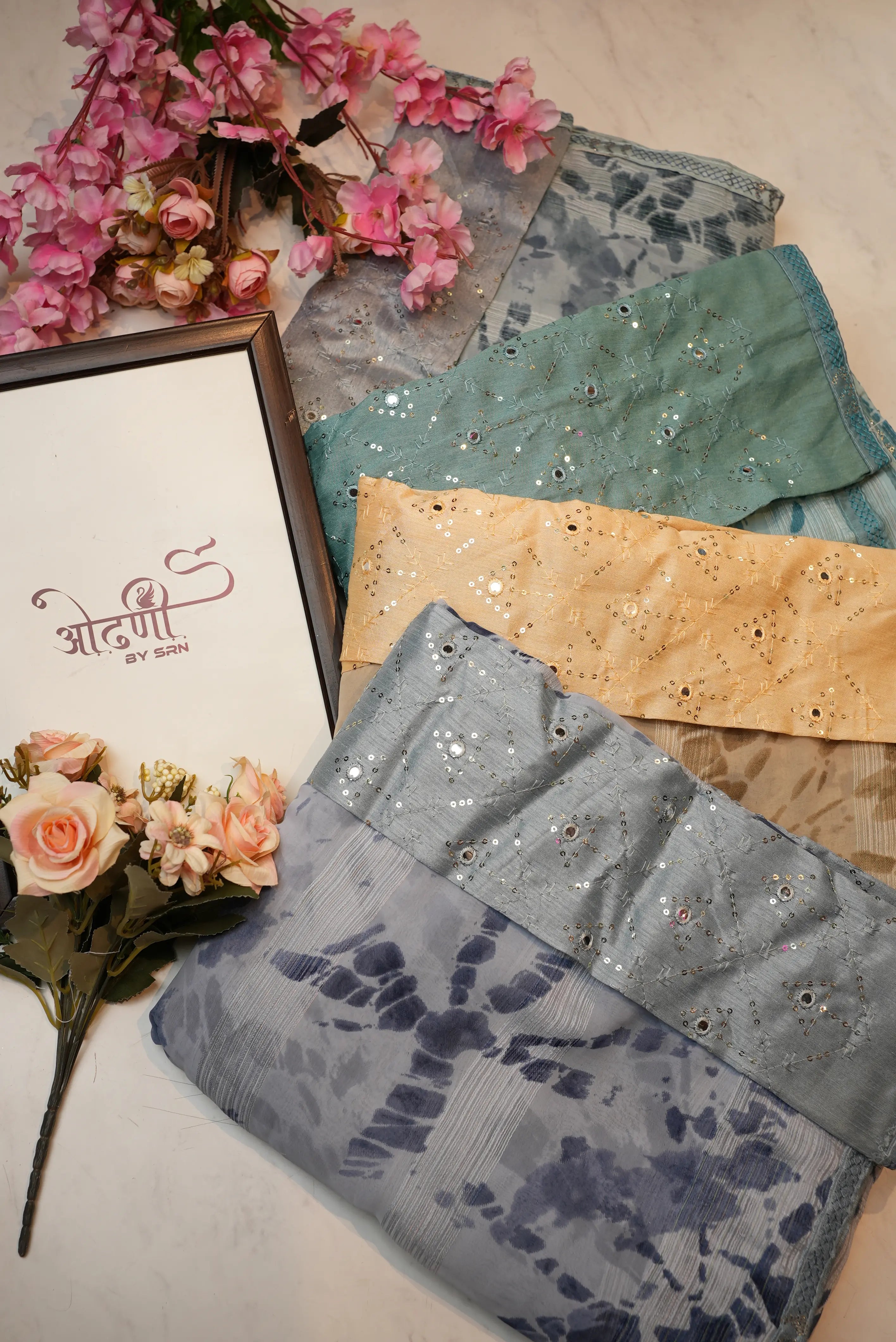 Georgate Fabric Saree With Mirror Blouse
