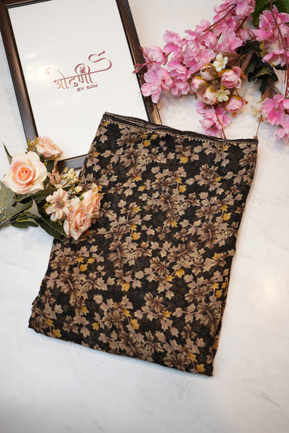 Syntnetic fabric saree with flower print ##SR026