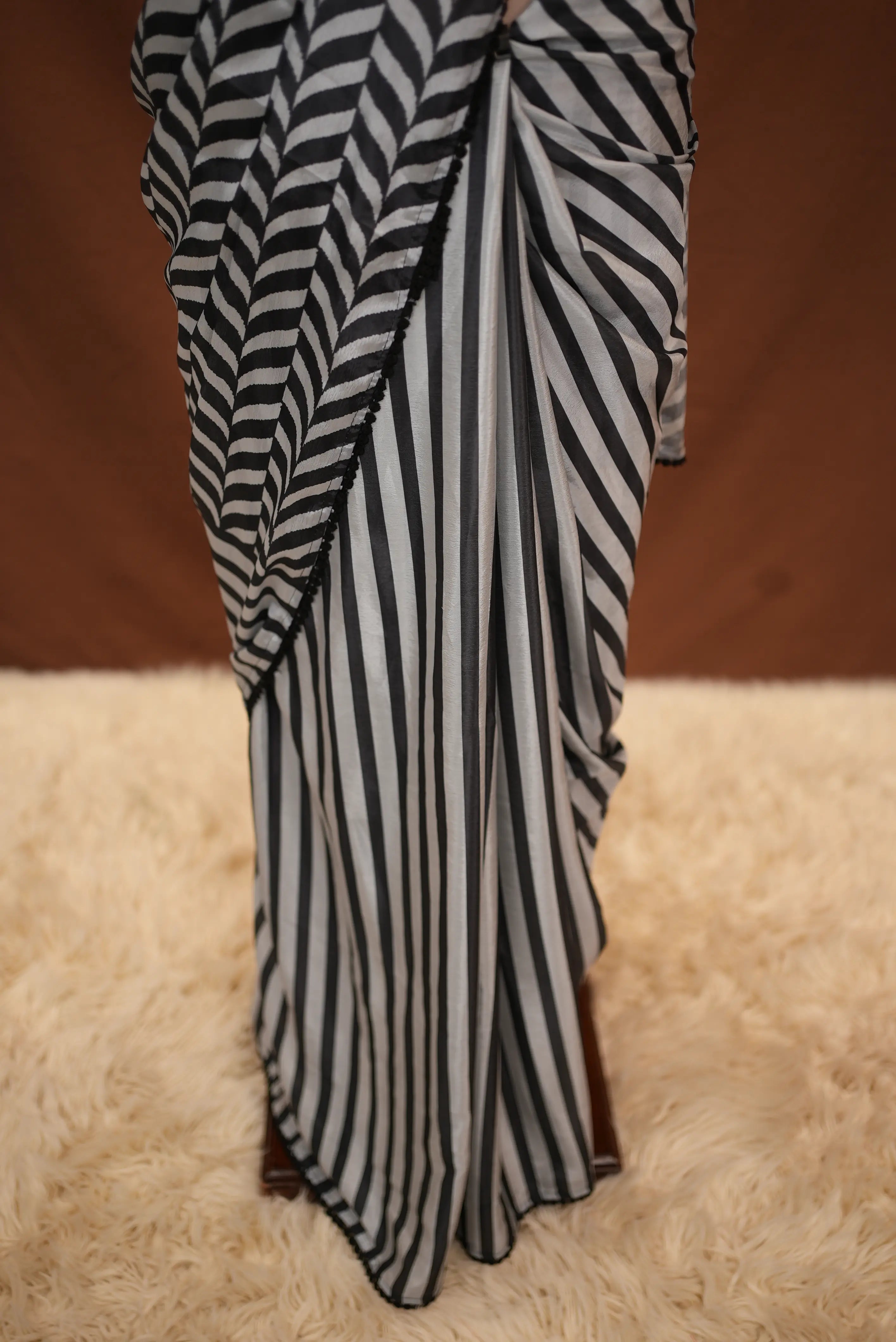 Stitch Blouse Saree With Heavy Handwork On Chinnon Fabric (Z Black Colour)