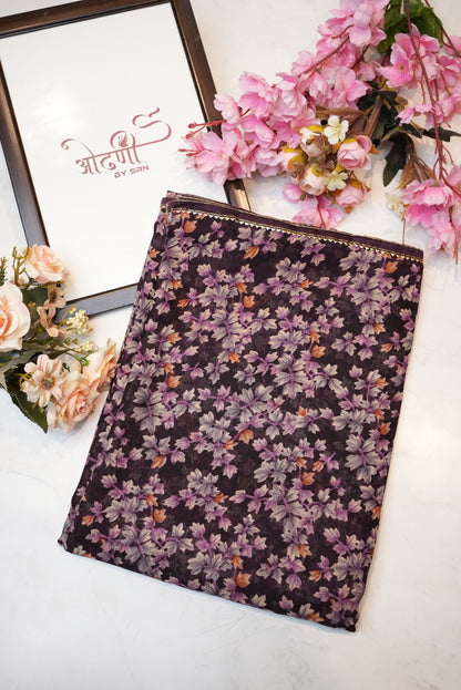 Syntnetic fabric saree with flower print ##SR026
