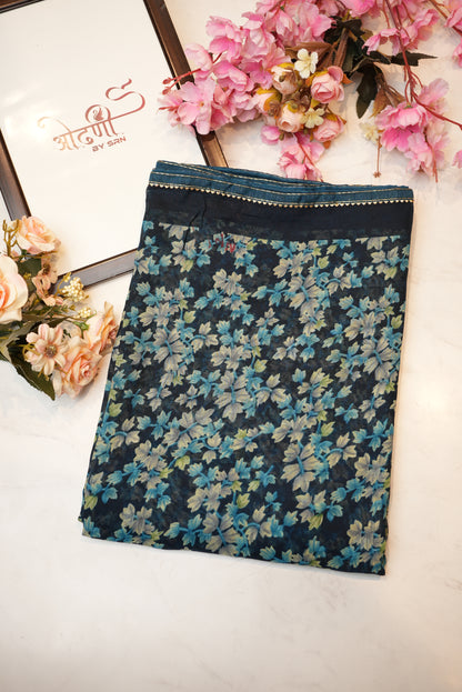 Syntnetic fabric saree with flower print ##SR026