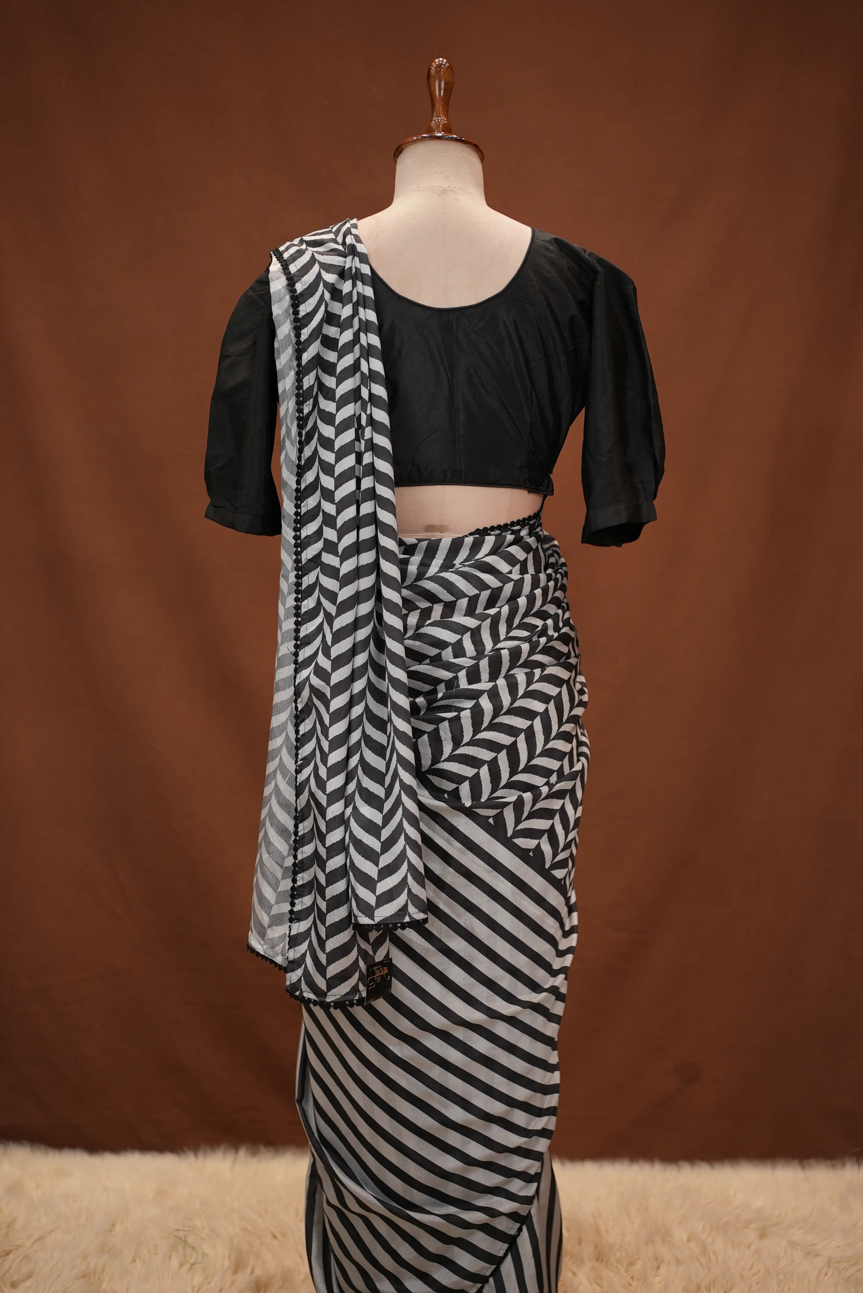 Stitch Blouse Saree With Heavy Handwork On Chinnon Fabric (Z Black Colour)