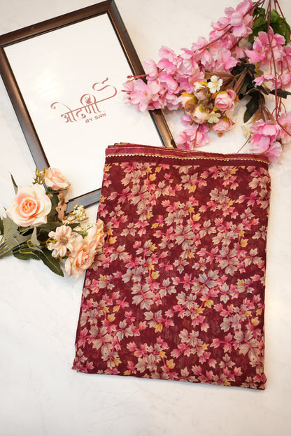 Syntnetic fabric saree with flower print ##SR026