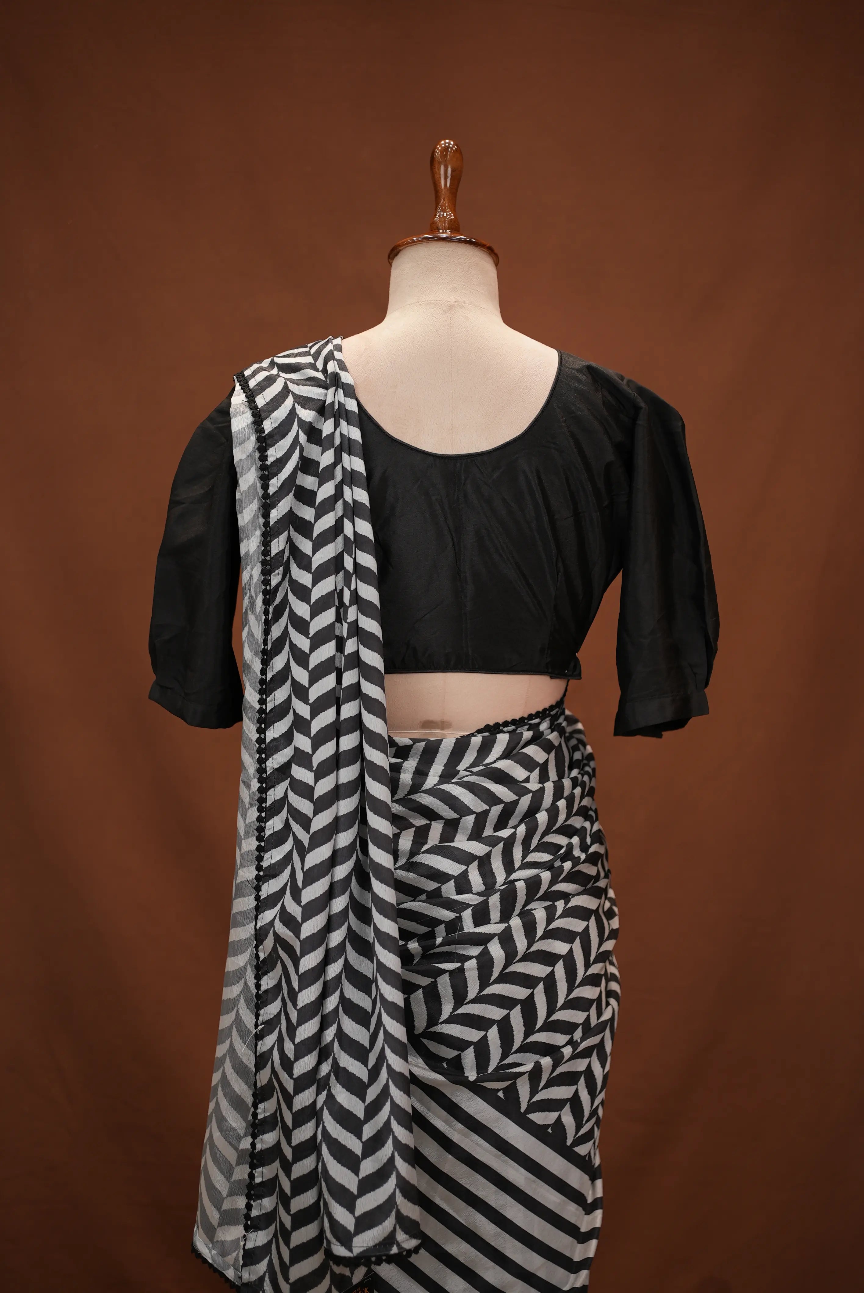 Stitch Blouse Saree With Heavy Handwork On Chinnon Fabric (Z Black Colour)