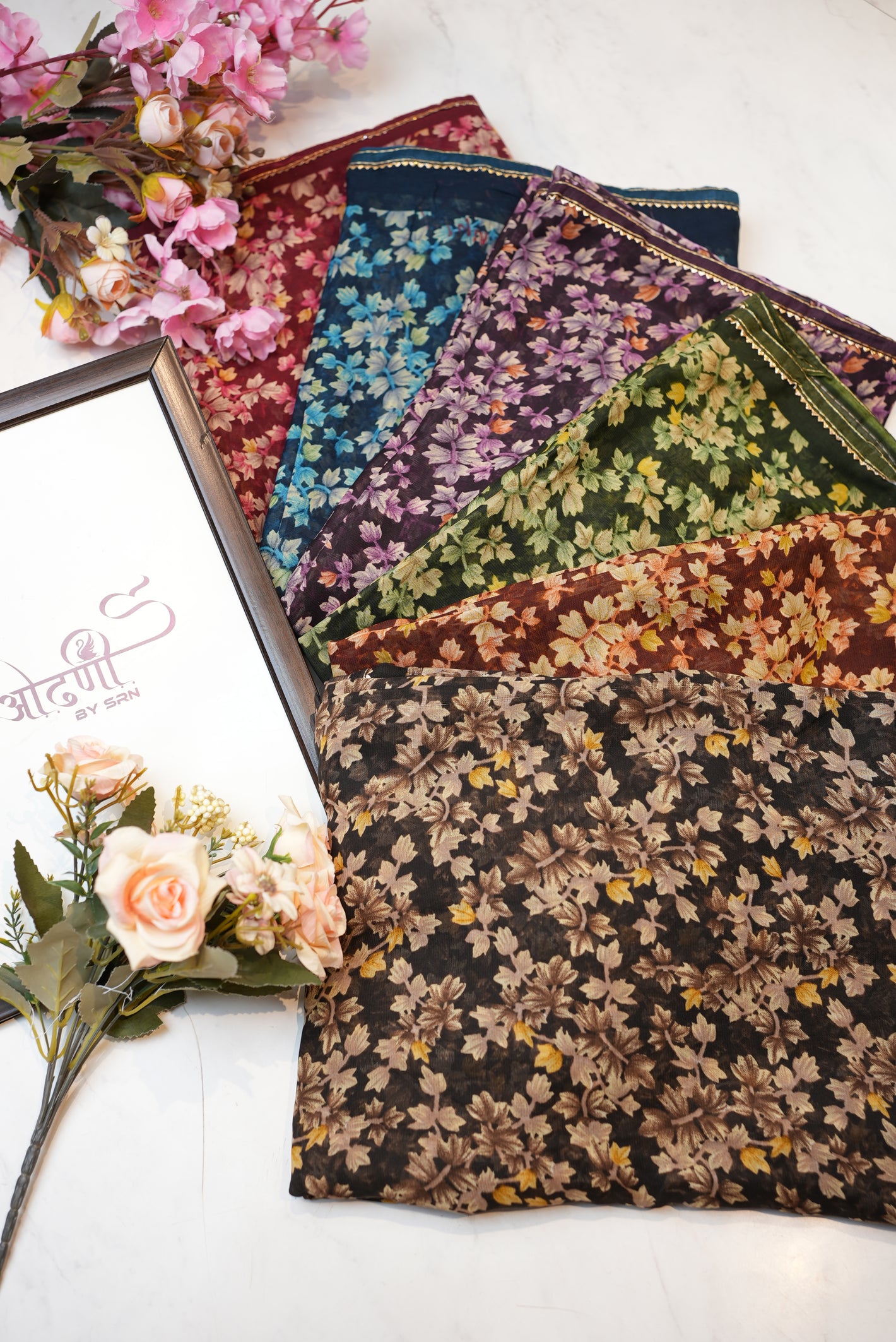 Syntnetic fabric saree with flower print ##SR026