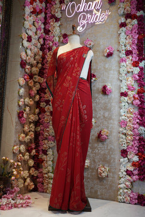 RED SPECIAL SAREE WITH SIROSKI & FOIL WORK ON GEORGETTE FABRIC (WITH BLOUSE)   ##SR0103