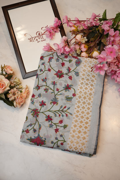 Syntnetic Net fabric saree with siroski buta & contrast blouse ##SR039