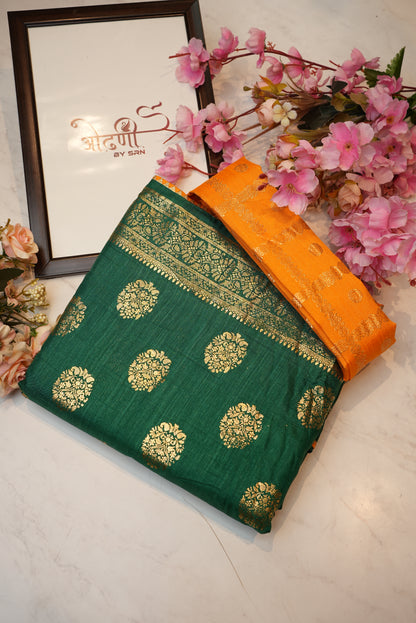 Dola fabric saree with foil print & heavy contrast blouse ##SR040