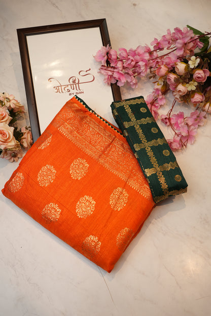 Dola fabric saree with foil print & heavy contrast blouse ##SR040