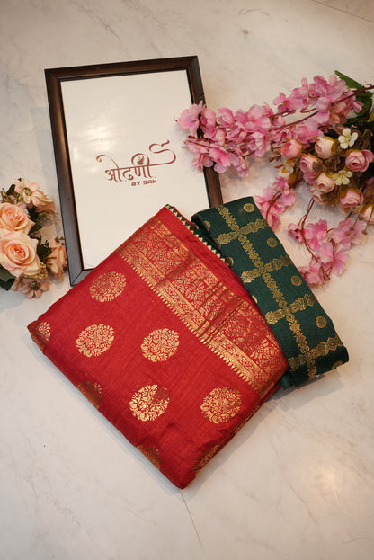Dola fabric saree with foil print & heavy contrast blouse ##SR040