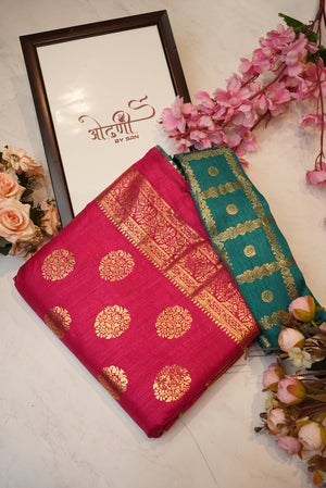 Dola fabric saree with foil print & heavy contrast blouse ##SR040