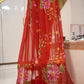 ROYAL CHINON FABRIC SAREE WITH FLOWER PRINT HANDWROK (WITH BLOUSE) ##SR0177