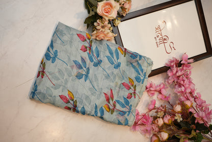 Weightless fabric flower print saree with cut border ##SR042