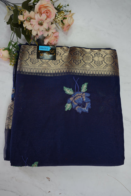 SHIMMER CHIFFON FABRIC SAREE WITH EMBROIDERY BUTA AND BANARASI WEAVING BORDER (WITH BLOUSE) ##SR0176
