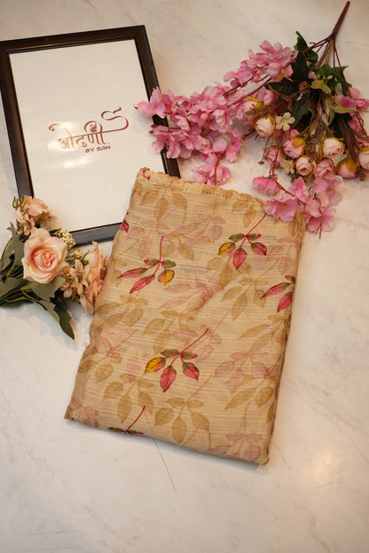 Weightless fabric flower print saree with cut border ##SR042