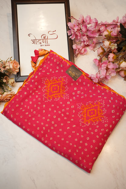 Rajasthani chunri print saree with contrast piping ##SR044