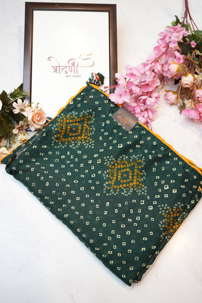 Rajasthani chunri print saree with contrast piping ##SR044