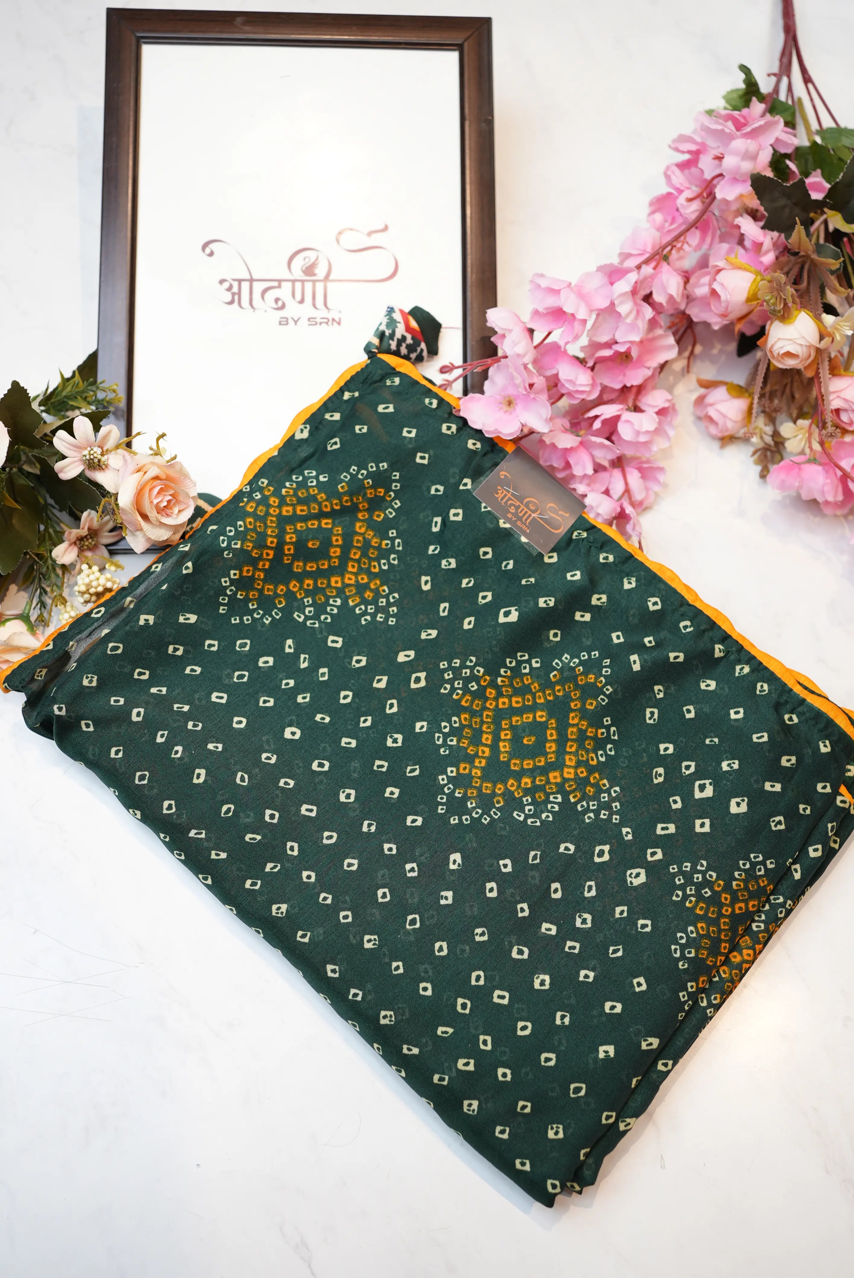 Rajasthani Chunri Print Saree with Contrast Piping