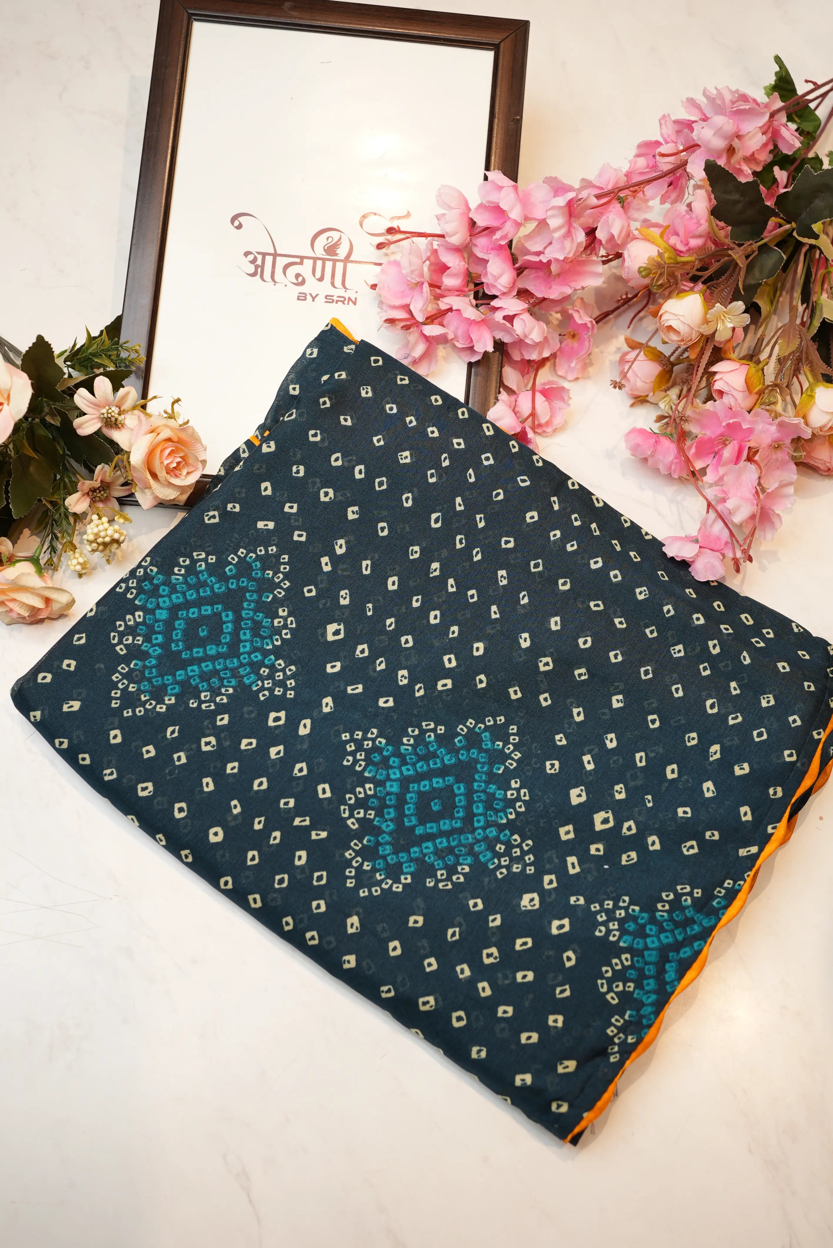 Rajasthani Chunri Print Saree with Contrast Piping