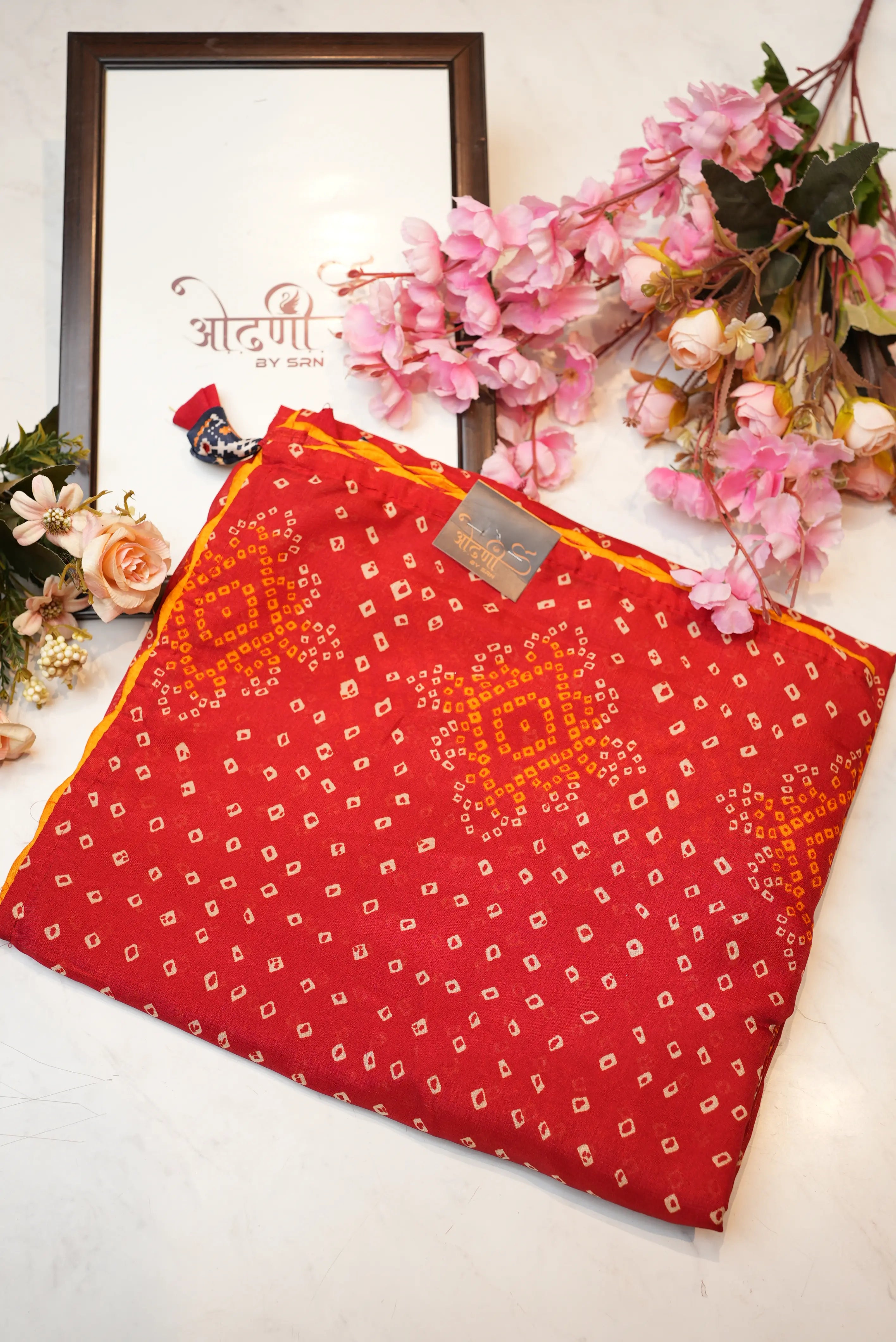 Rajasthani Chunri Print Saree with Contrast Piping