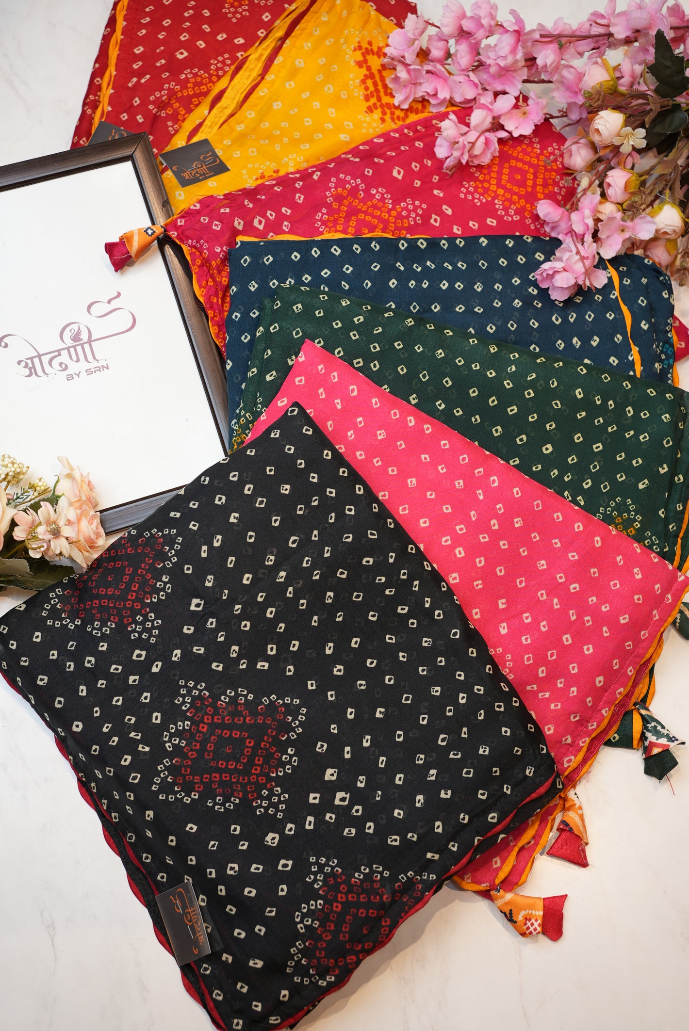 Rajasthani chunri print saree with contrast piping ##SR044