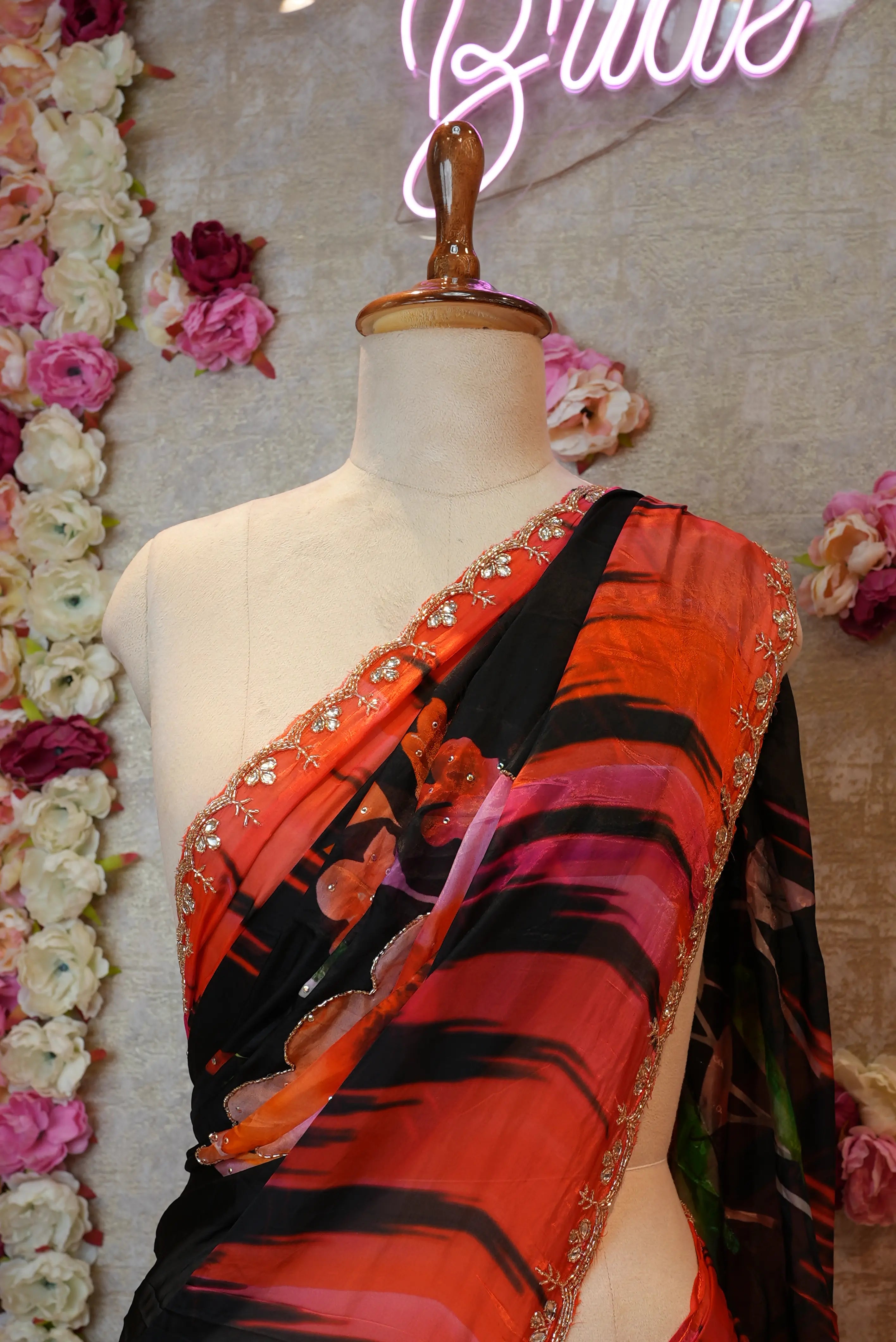 Digital Print Glass Silk Saree with Handwork (With Blouse)