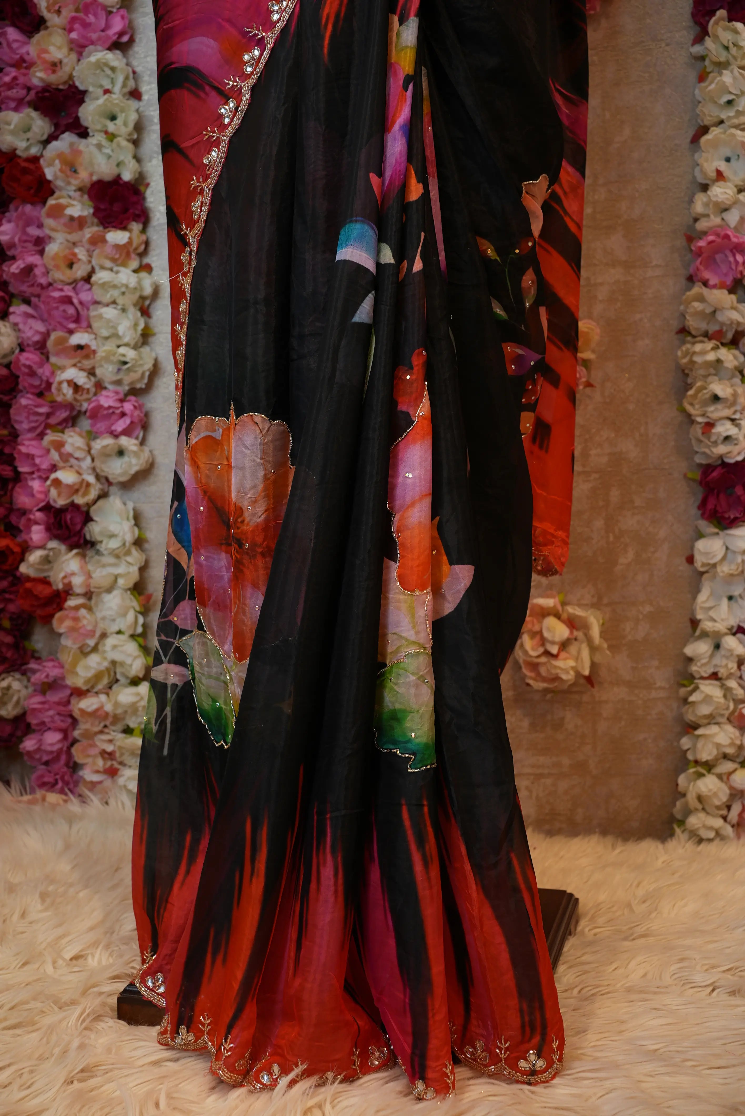 Digital Print Glass Silk Saree with Handwork (With Blouse)