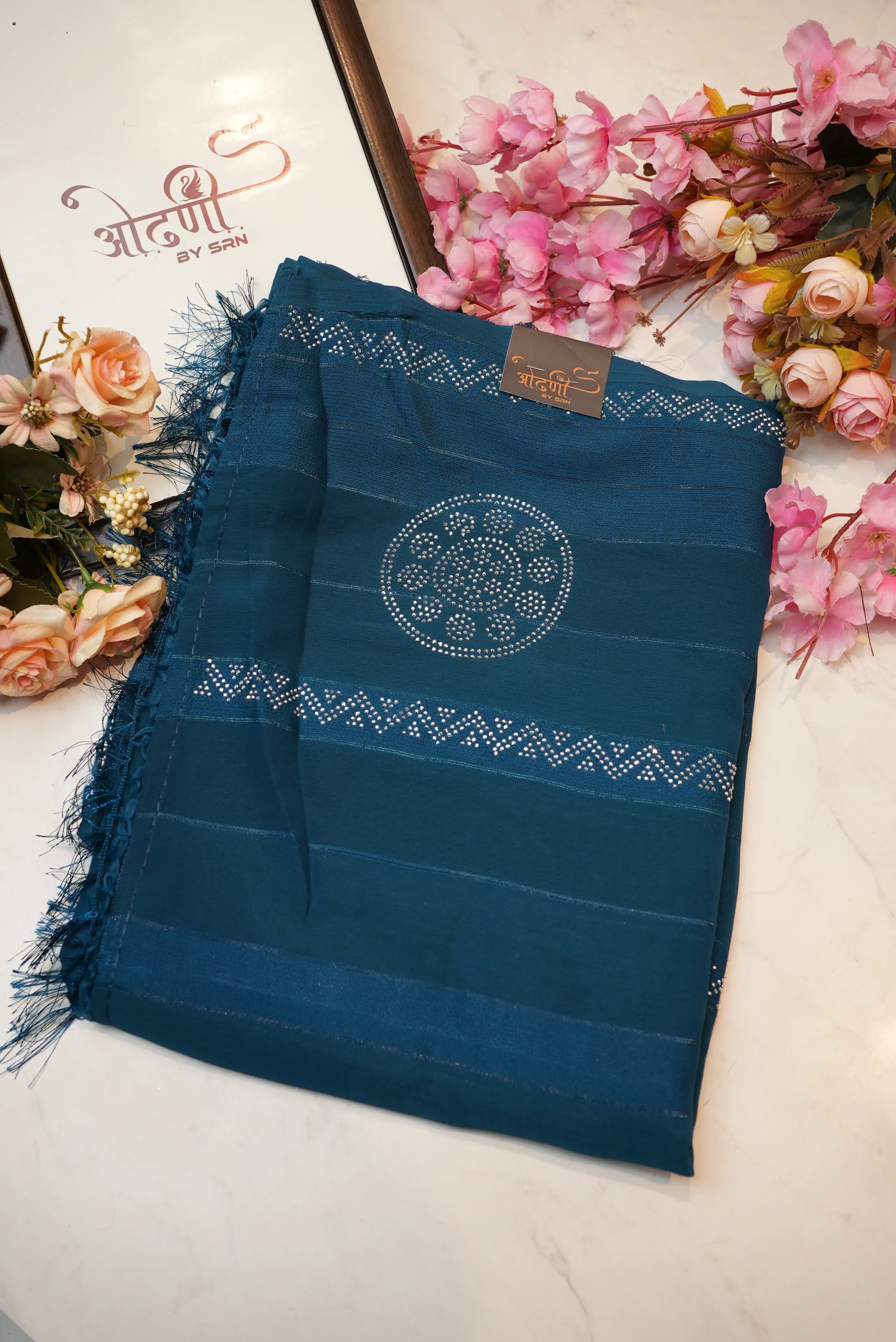Georgette Satin Patta Saree With Siroshi Work