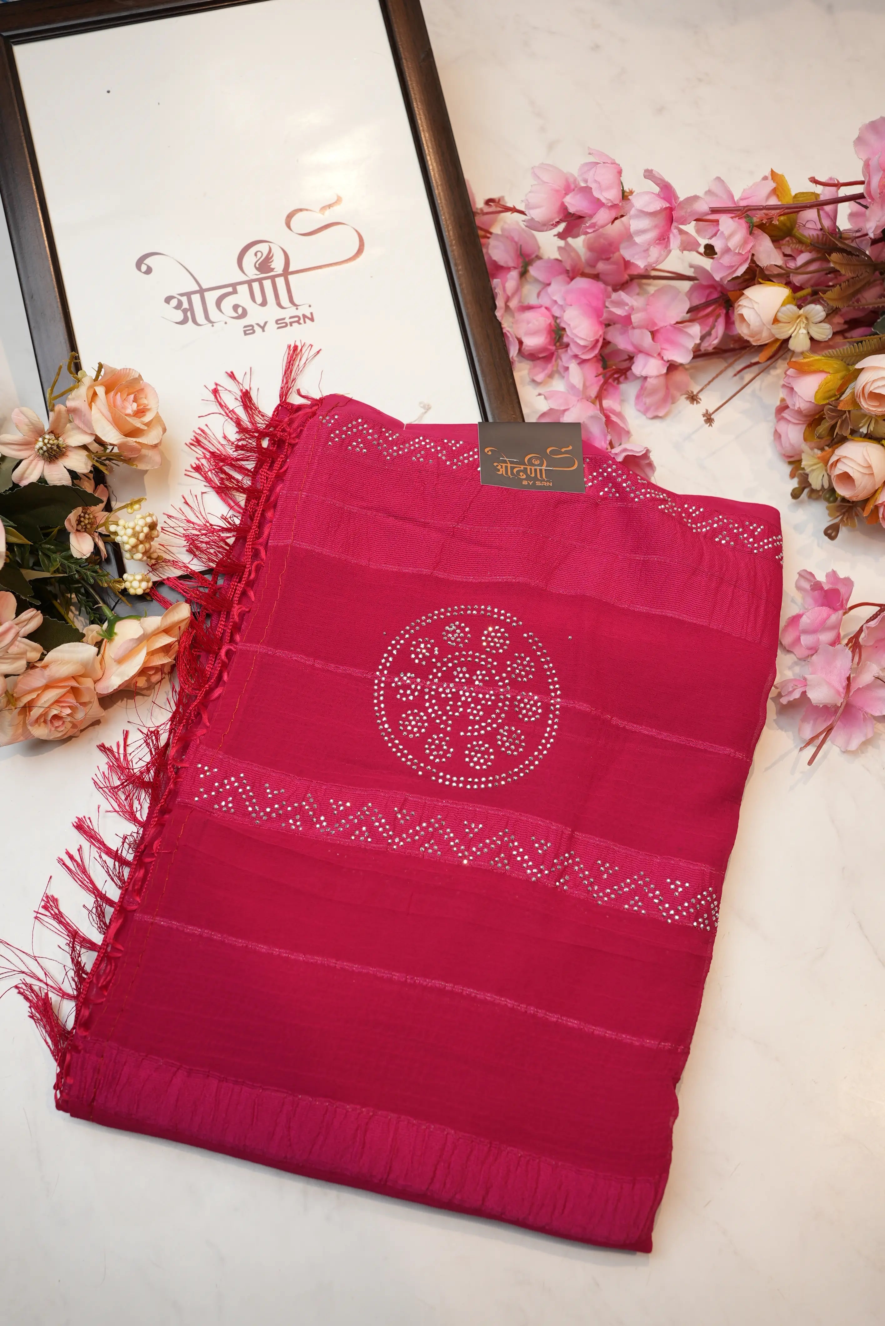 Georgette Satin Patta Saree With Siroshi Work