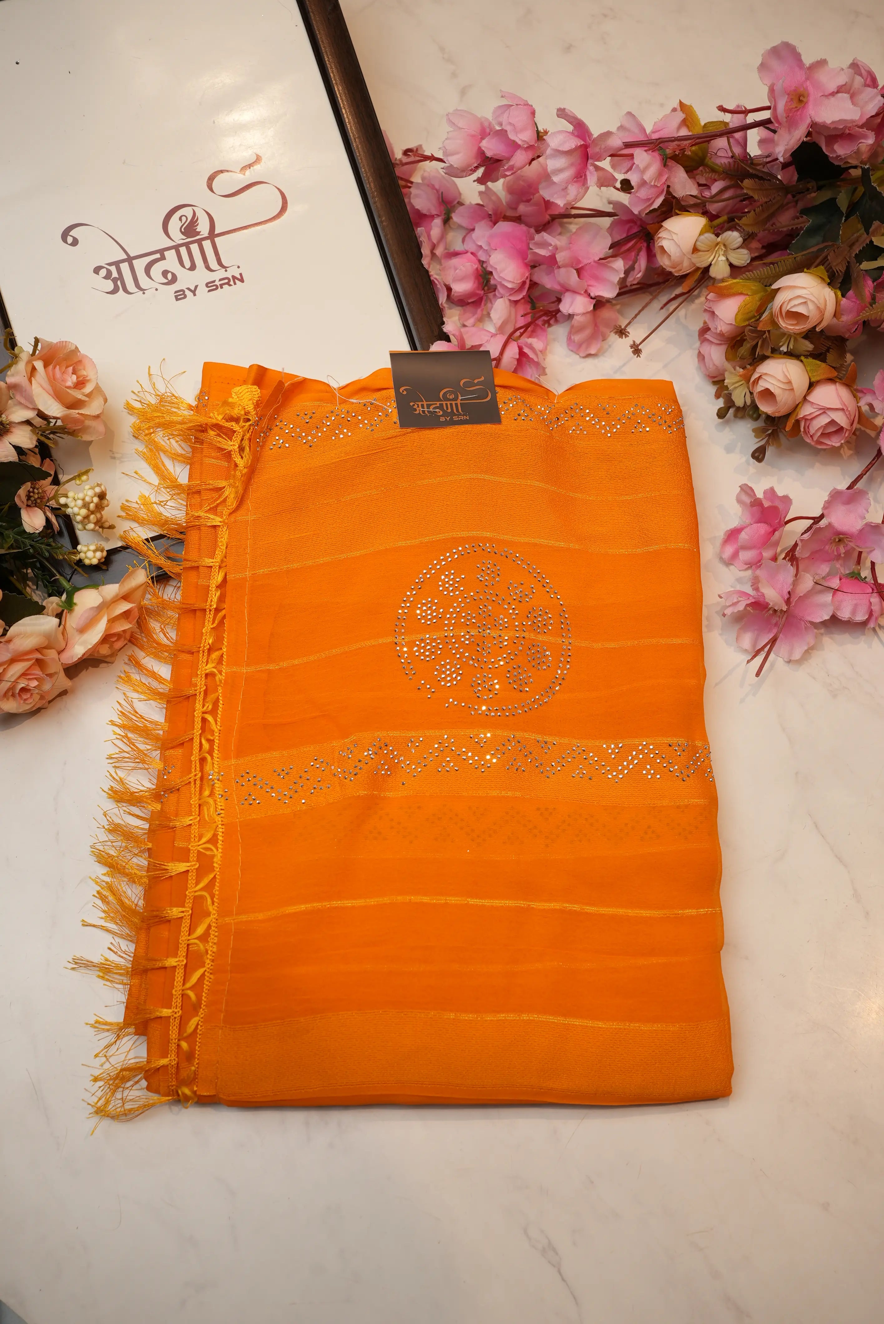 Georgette Satin Patta Saree With Siroshi Work