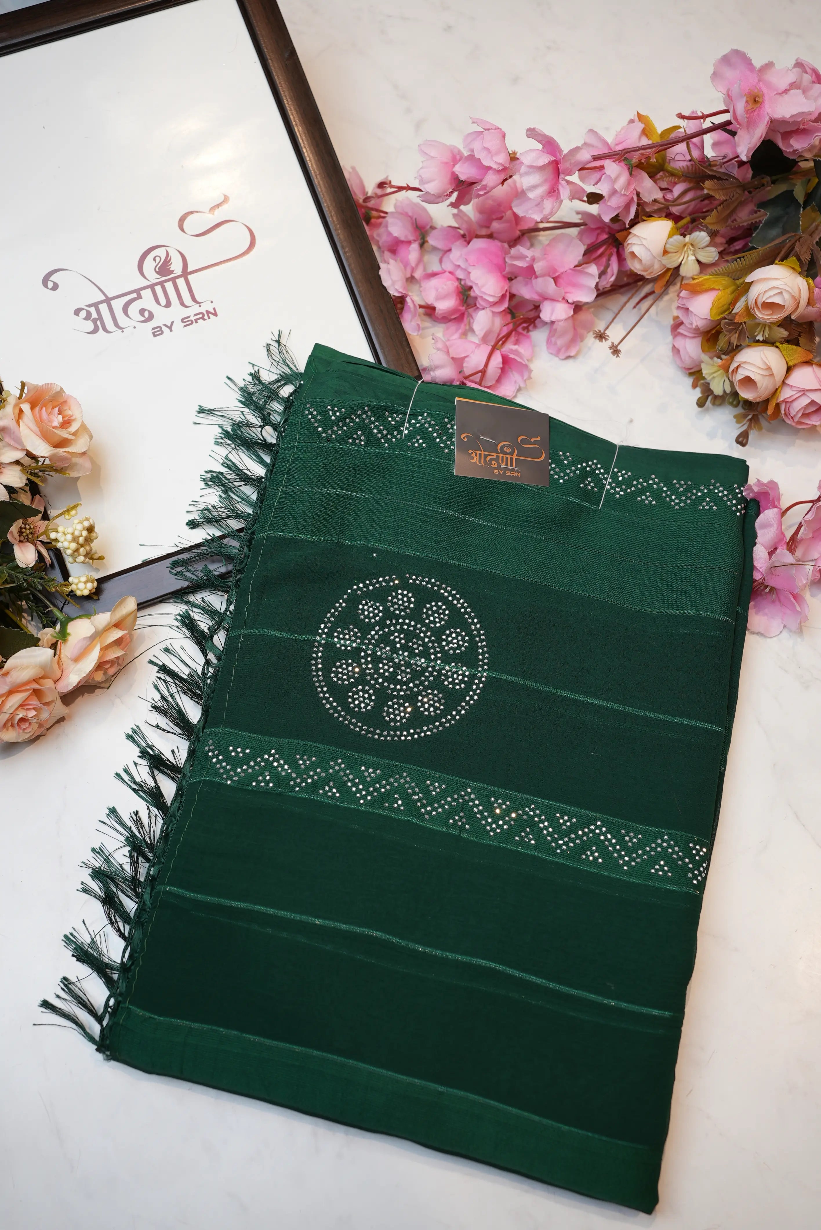 Georgette Satin Patta Saree With Siroshi Work