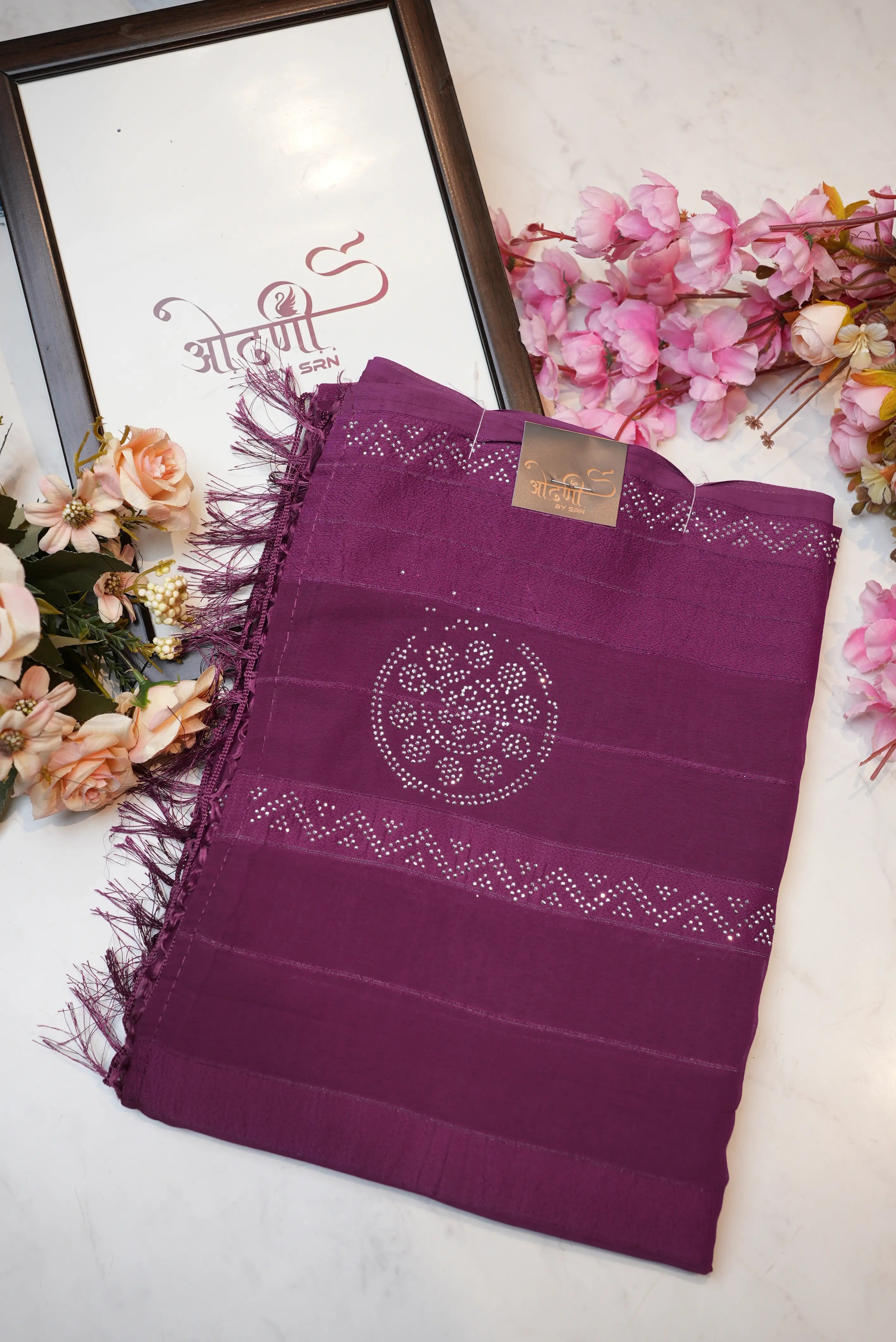 Georgette Satin Patta Saree With Siroshi Work