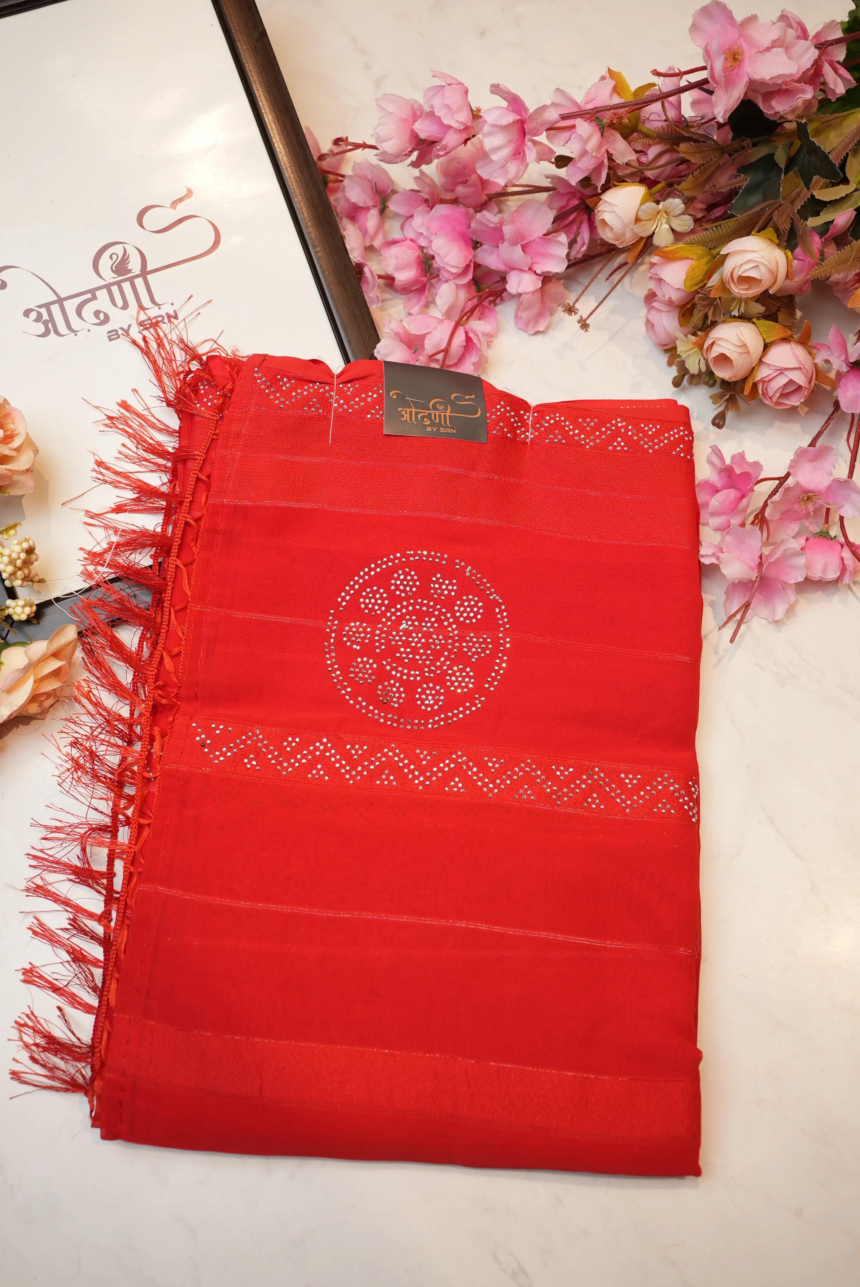 Georgette Satin Patta Saree With Siroshi Work