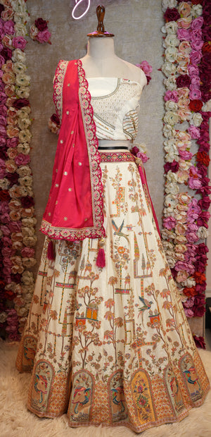 HEAVY ZARKAN AND KANI WORK ON PURE RAW SILK LEHENGA WITH CONTRAST DUPATTA & HEAVY BLOUSE ##LC027