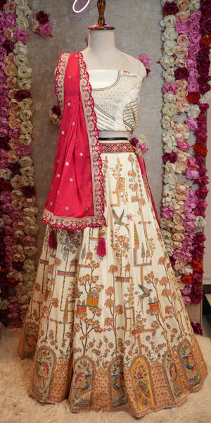 HEAVY ZARKAN AND KANI WORK ON PURE RAW SILK LEHENGA WITH CONTRAST DUPATTA & HEAVY BLOUSE ##LC027