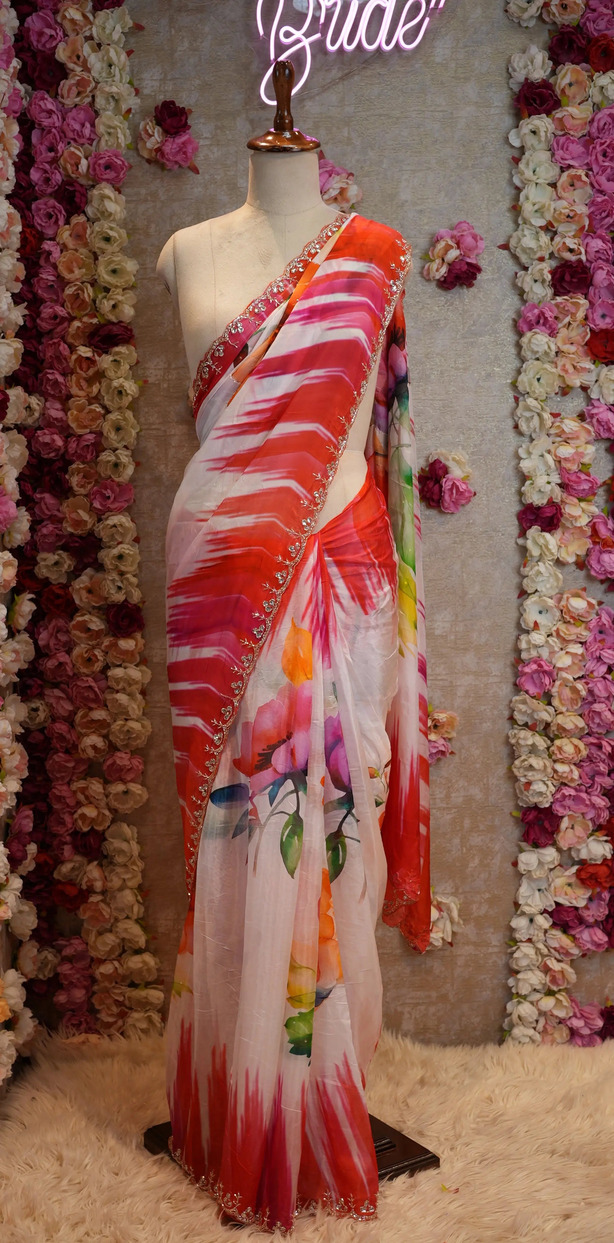 Digital Print Glass Silk Saree with Handwork (With Blouse)