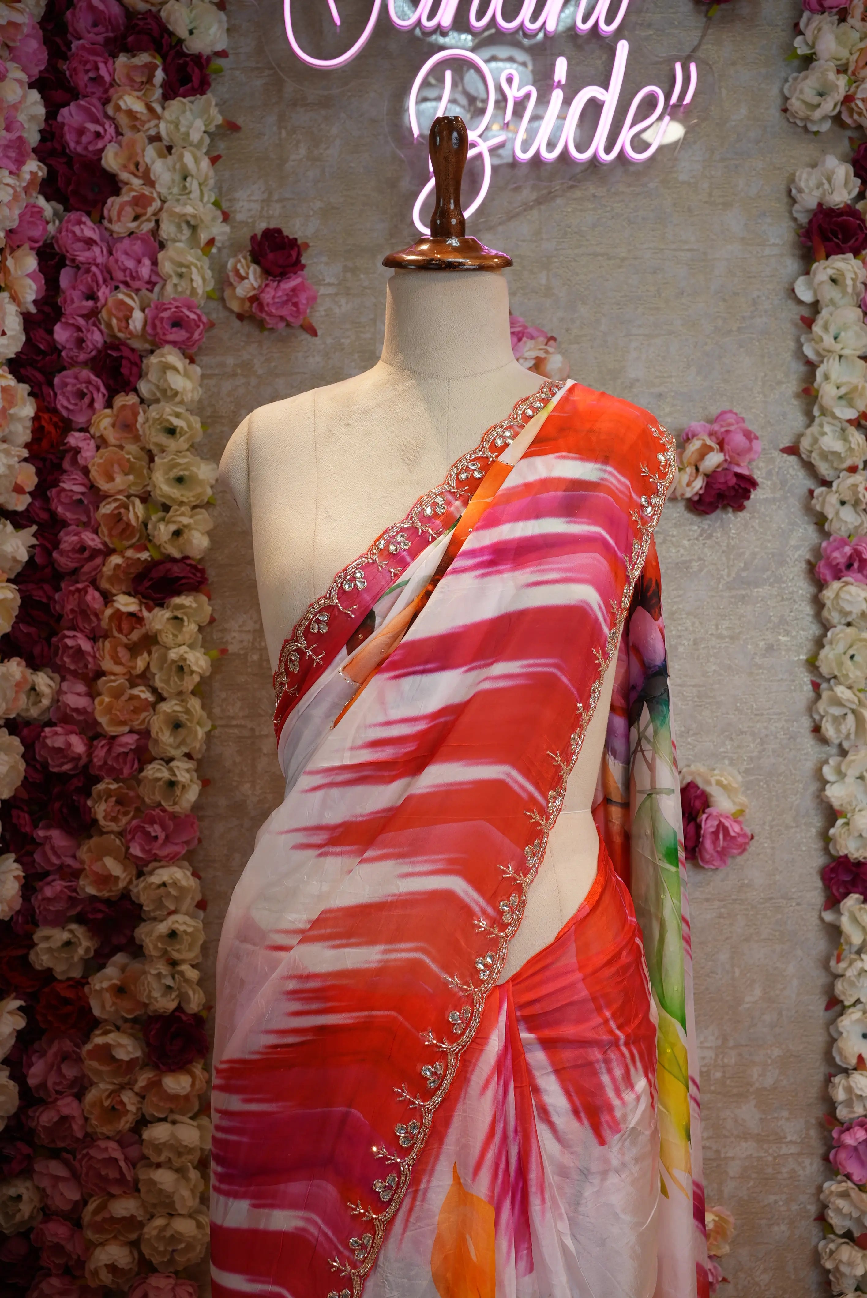 Digital Print Glass Silk Saree with Handwork (With Blouse)
