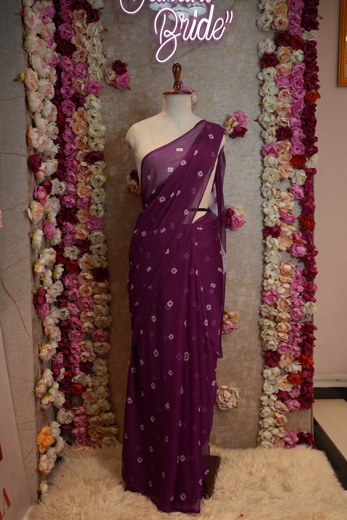 TRADITIONAL BUNDHI BANDHEJ SAREE ON BANGLORI CHIFFON FABRIC ##SR0373