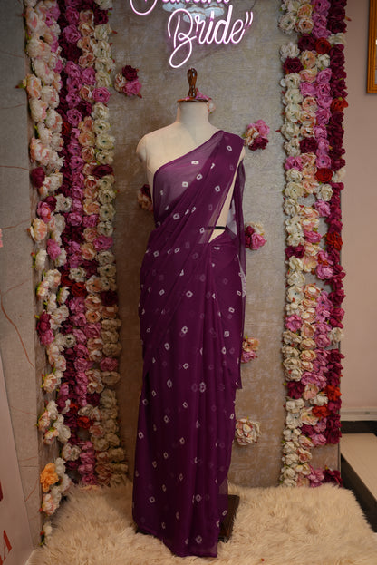 TRADITIONAL BUNDHI BANDHEJ SAREE ON BANGLORI CHIFFON FABRIC ##SR0373